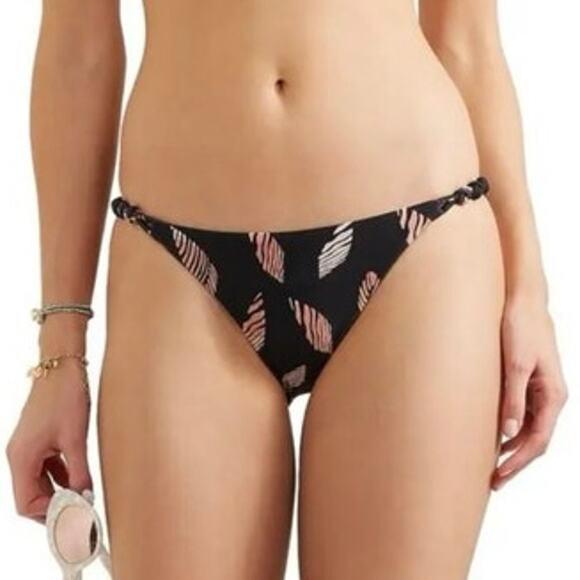Vix NWT Black Printed Seychelles Low Rise Braided Bikini Bottoms Small - Picture 1 of 8